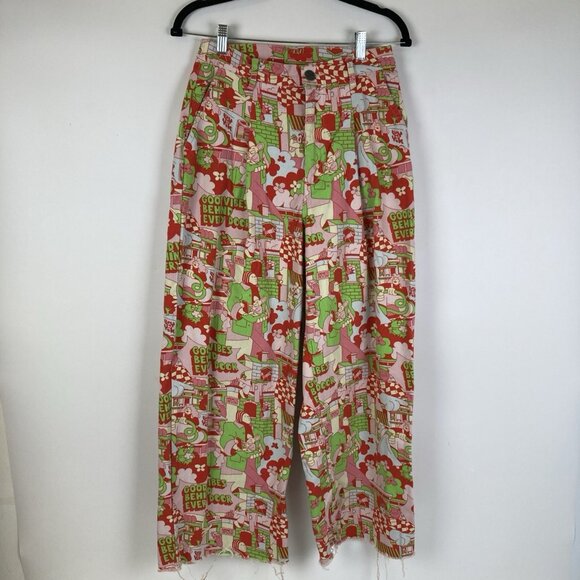 Lucy & Yak Baggy Wide Leg Graphic Pants Artist Print Size 28 L.E. Cole Distress - Picture 1 of 10